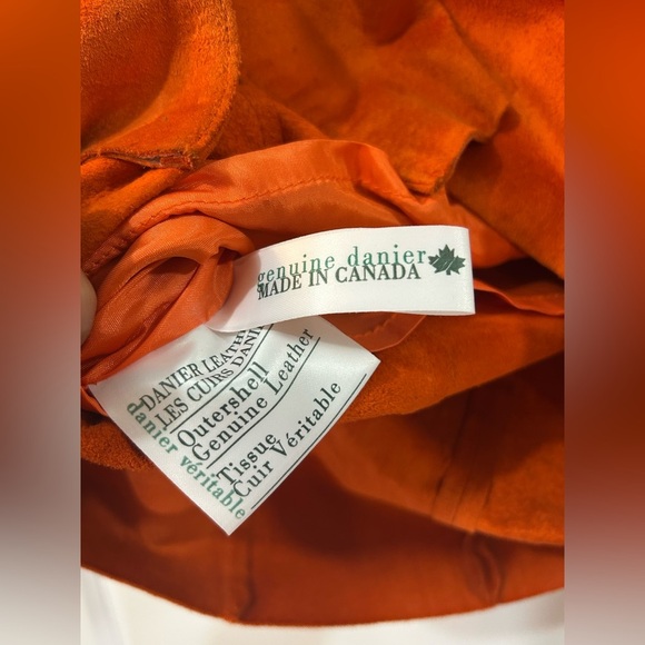 DANIER Leather Orange Suede Button Up Short Sleeve Shirt Sz Small - Picture 6 of 12
